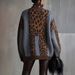Women's Clothing Leopard Print Knit Sweater Oversized Leopard Print Knit Sweater – Cozy High Neck Pullover For Women (Fall/Winter Boho Chic)_ecoleips.com