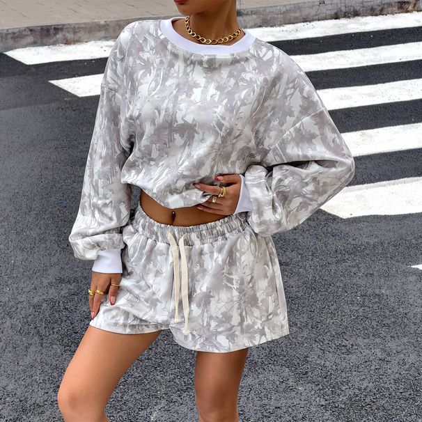 Women's Clothing Printed Long-Sleeved Suit Casual Street Fashion American Style Spring/Summer Pant Set Hot Selling_ecoleips.com