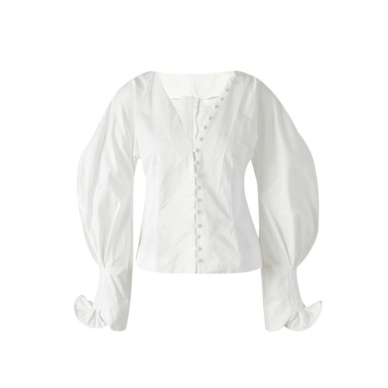 Spring/Summer Puff Sleeve Blouse – Cropped V-Neck Shirt With Cinched Waist & Ruffle Hem (S-XL, Lightweight Poly-Cotton)_ecoleips.com