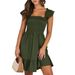 Women's Summer Square Neck Smocked Floral Print Midi Dress, Ruffle Sleeves Elegant Casual Dress_ecoleips.com