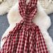 French-Inspired Floral Maxi Dress Strappy V-Neck Smocked Waist Ruffle Hem Sundress Red S M L_ecoleips.com