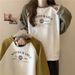 color-blocked Raglan Long-sleeve Hoodless Printed Sweatshirt Women, Spring And Autumn Thin Loose European_ecoleips.com