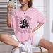 Women's Casual Loose T-Shirt round Neck Short Sleeve Letter Print Simple Sports Top_ecoleips.com