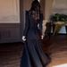 Women's Casual Long Sleeve Draped Gowns Dress Elegant Hight Waist Solid Long Party Dresses Sequin Splicing V-neck Banquet Dress_ecoleips.com
