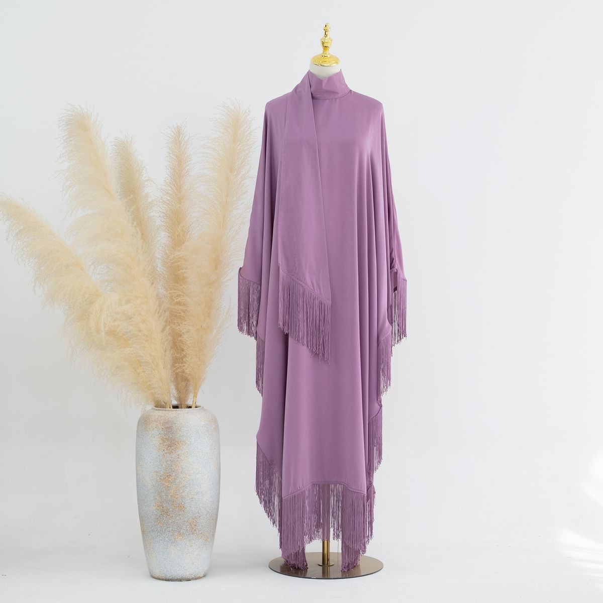 Elegant Turkish Batwing Sleeve Fringe Maxi Dress - Flowy Bohemian Long Dress With Tassels For Women_ecoleips.com
