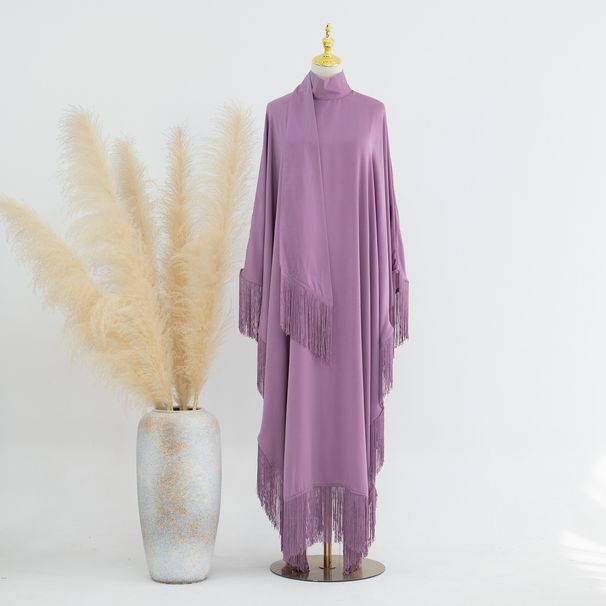 Elegant Turkish Batwing Sleeve Fringe Maxi Dress - Flowy Bohemian Long Dress With Tassels For Women_ecoleips.com