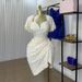 Women's Clothing Autumn And Winter New Temperament V Neck Jacquard Short High Waist Short Sleeved Dress_ecoleips.com