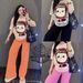 Women's Striped Lounge Set - Flowy Wide Leg Pants & Comfortable Tee Two Piece Outfit_ecoleips.com