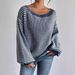 Cross-Border Off-Shoulder Knitted Versatile Loose Color-Block Striped Lantern Sleeve Lazy Sweater For Women_ecoleips.com