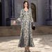 Women's Clothing V Neck Satin Jacquard Muslin Dress Handmade Beaded Elegant Long Sleeve Dress_ecoleips.com