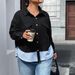 "Women's Plus Size Lightweight Coat - Patchwork Striped Design, Casual & Commuter Style, Early Spring/Autumn Outerwear"_ecoleips.com