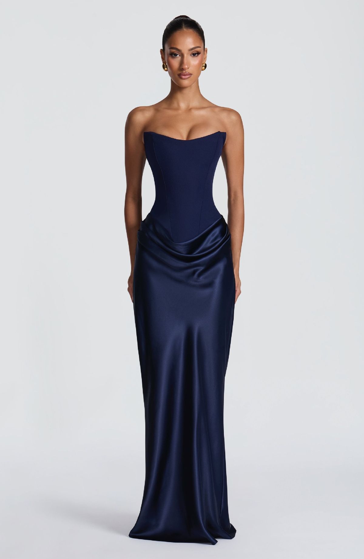 Luxury Solid Satin Strapless Waist‑Cinching Tie Sash Sexy Bodycon Long Party Dress_ecoleips.com