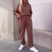 Women's Clothing Casual Two Piece Suit Solid Color Round Neck Nine Point Pants Suit Female_ecoleips.com