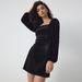 Voya Women's New Autumn And Winter Collection, Waist Cinching And Slimming, A-list Party Party Party Square Collar Long Sleeved Velvet Dress_ecoleips.com