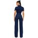 Loose Elastic Flared Washed Short Sleeved Denim Jumpsuit Jumpsuit Wide Leg Pants_ecoleips.com