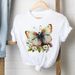 European And American Cross-border Foreign Trade Women's Floral Butterfly Round-neck Printed Short-sleeve T-shirt Top_ecoleips.com