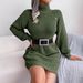 Real Shot Autumn Winter European American Casual Button High Neck Long Sleeve Base Sweater Dress Independent_ecoleips.com