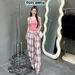 Women's Summer Solid Color Sleeveless Vest Top Trendy Two Piece Set Casual Plaid Wide Leg Pants New Style_ecoleips.com