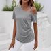 Women's Summer One Shoulder T-Shirt Short Sleeved Halter Top European American Style Revealing Collarbone Irregular Fit_ecoleips.com