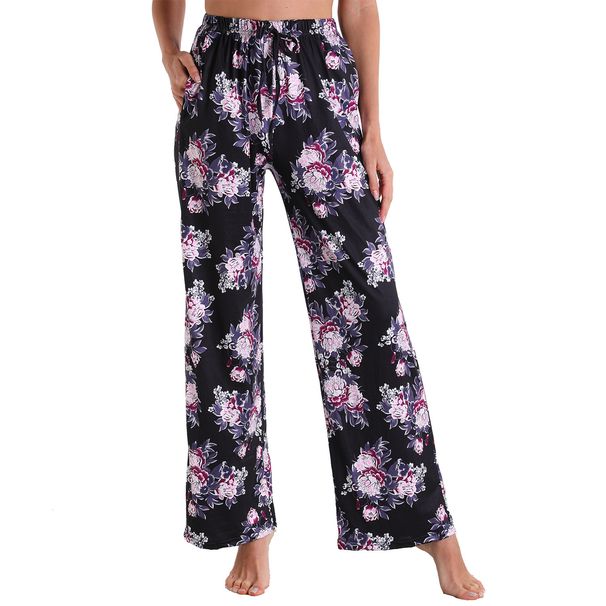 Stretch Cotton Straight Leg Pants Simple Casual Print Elastic Waistband Long Pants For Women_ecoleips.com
