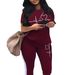 Women's Casual Sports Two Piece Set Short Sleeved Crew Neck Top Elastic Waist Pants Side Color Blocked Pocket_ecoleips.com