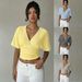 Women's V Neck Short T-Shirt Striped Fitted Waist Batwing Sleeve Slimming Hot Girl Top Knitted 2026_ecoleips.com