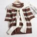 Korean Style Striped Knit Sweater Set - Contrast Color Short Sleeve Top & Shawl_ecoleips.com