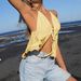 2026 Spring/Summer European And American Style Halter Neck Lace-Up Hollow Out Women's Camisole, Yellow V-Neck Ruffle_ecoleips.com