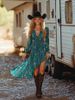 Women's V-Neck Long Sleeve Digital Printing Irregular Dress_ecoleips.com