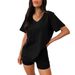 Women's V-Neck Short Sleeve & Shorts Lounge Set - Solid Color Casual Outfit Summer Comfort_ecoleips.com