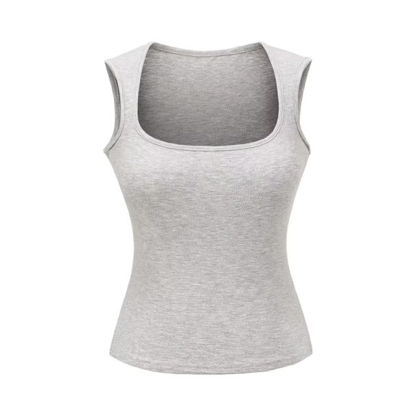 Square-neck, Wide-shoulder, Solid Color Tank For Women, 2025 Summer New Slim-fit Short Sports Top_ecoleips.com