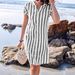 Women's Relaxed Fit Stripe Shirt Casual Oversized Button down Blouse Lightweight Breathable Linen Blend for Summer_ecoleips.com