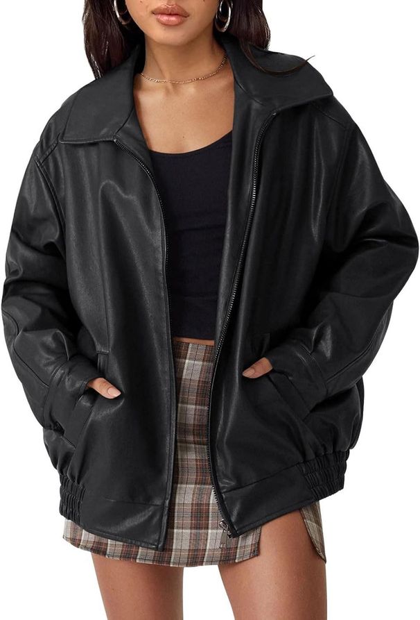 2024 European American Cross-border New Product Women's Oversized Biker Leather Jacket, Autumn And Winter Fashion Loose_ecoleips.com