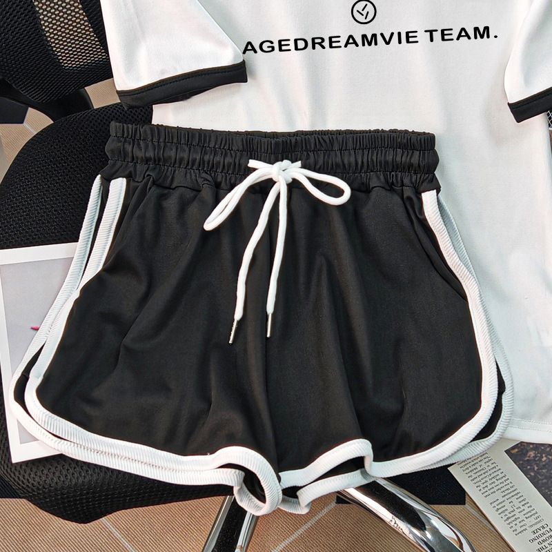 Women's Ice Silk Short Sleeve T-Shirt Breathable Cool Top for Spring Summer Autumn Set with Simple Shorts Inner Layer_ecoleips.com