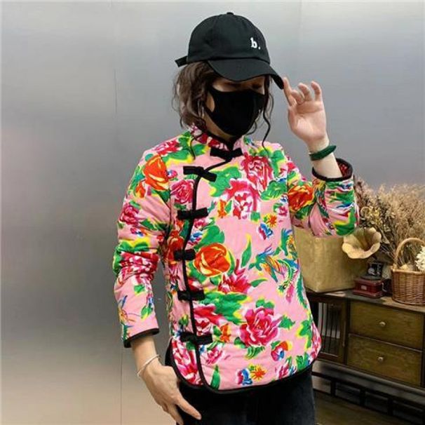 girl Northeast Women's Winter Coat Chinese Style Quilted Button Tang Suit Small Orchid Cotton Village Girl Floral Jacket_ecoleips.com