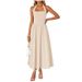 Women's Clothing Sleeveless Halter Neck Off Shoulder Pleated High Waisted Dress With Pockets Fashion_ecoleips.com