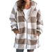 Women's Plush Fleece Hooded Zip-Up Jacket - Oversized Checkered Coat With Pockets For Casual & Streetwear_ecoleips.com