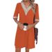 Women's Clothing Lace V Neck Mid Sleeve Loose Casual Dress_ecoleips.com