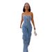 Women's Clothing New Tube Top Multi Pocket Workwear Jeans Jumpsuit Suit Multi Button_ecoleips.com