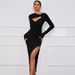 Women's Chest Hollow Twisted Slim Fit Long Sleeved With Sexy High Slit Temperament Dress_ecoleips.com