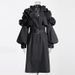 K Medium Length Trench Coat With A Collar And Long Sleeves, Featuring Ruffled Edges For A Slim Fit And Slimming Effect. Women's Outerwear_ecoleips.com