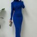 AC479 Women's Clothing 2024 Autumn New Fashion Solid Color Slim Fit Round Neck Long Sleeve Dress Wholesale_ecoleips.com