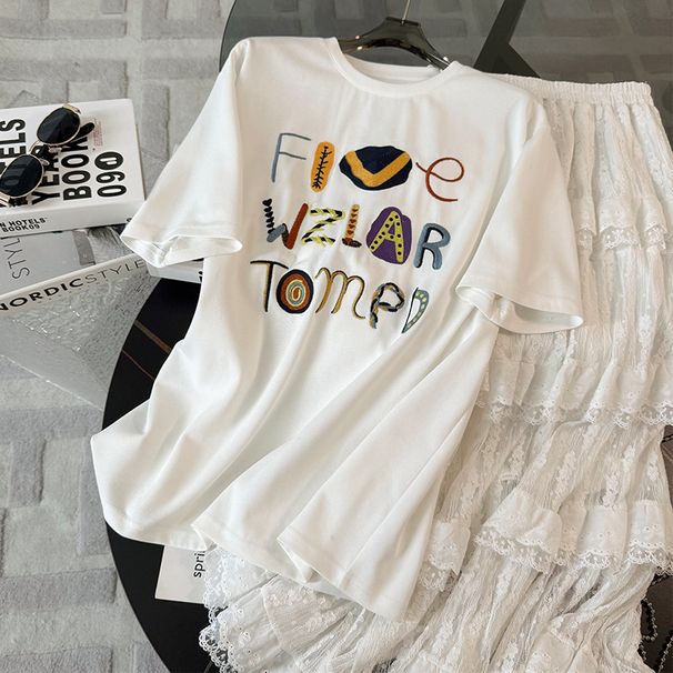 Women's Clothing Casual Fashion Suits For Women Summer New Style Net Red Round Neck Letter Print Short Sleeve Lace Long Skirt Two Piece Suit_ecoleips.com