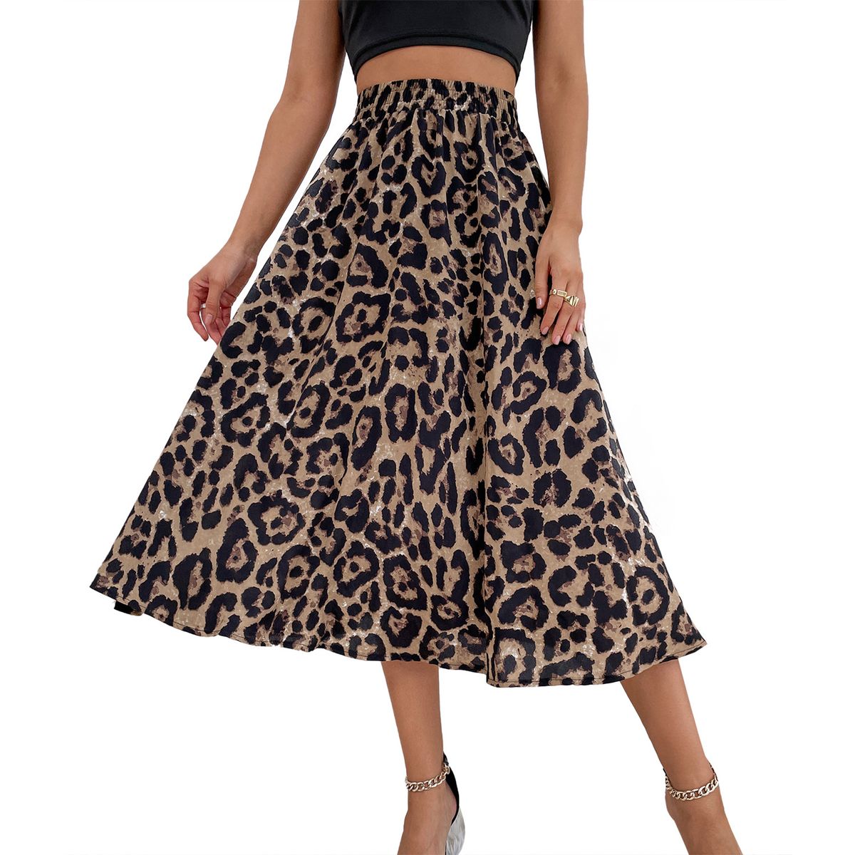 Verve 52398#INS Casual Women's New Chiffon Leopard Print Midi Skirt Trend_ecoleips.com
