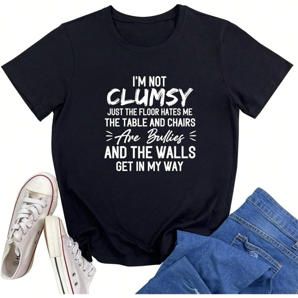 YITAN I'm NOT CLUSMY Letter Print T-Shirt For Women Funny Sayings Graphic Tees._ecoleips.com