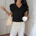 Diyun European And American Casual Vacation Deep V Neck Solid Color Short Sleeve Sweater Women's Fashion_ecoleips.com