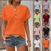 Women's Casual Button V Neck T-Shirt Solid Color Fashion Top For Spring/Summer Style_ecoleips.com