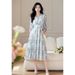V-Neck Floral Dress Women's French Waist Slimming A-Line Midi Skirt_ecoleips.com
