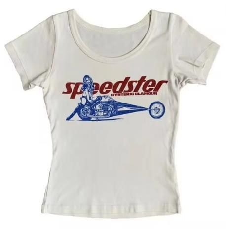Cross-border Street Style: Riding A Bicycle, Classic Retro American Hot Girl Short-sleeve Top, Slim-fit Summer Crop Top_ecoleips.com