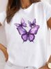 European And American Cross-border Foreign Trade Women's Floral Butterfly Round-neck Printed Short-sleeve T-shirt Top_ecoleips.com
